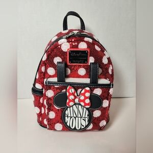 Loungefly Disney Parks Minnie Mouse Sequin Polka Dot Mini Backpack NWT